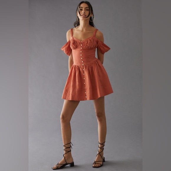 Anthropologie Off-The-Shoulder Linen Mini Dress - Picture 1 of 6
